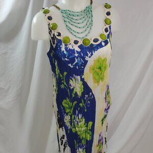 Vintage I Alberto Makali Floral Pleated Dress with Beaded color. Size Large